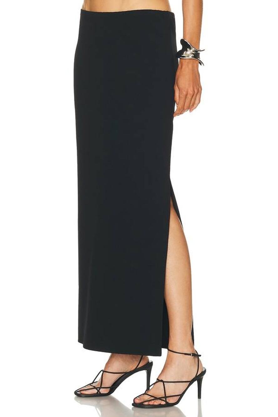 Khaite Lilith Crepe Side Slit Midi Skirt in Black 0